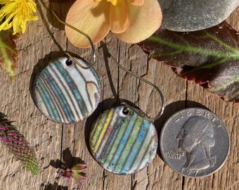 Topographic wild woman earrings / topo map design / outdoors jewelry / enamel - Alaska art studio
