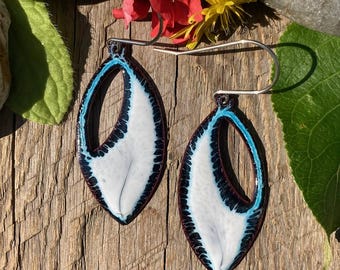 Vivid abstract glass earrings / blue white black / one of a kind / pulled glass / enamel - Alaska studio