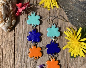 Flower child dangle earrings / colorful and fun / summer jewelry / enamel - Alaska studio