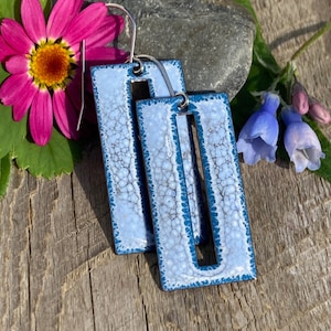 Pale blue glass earrings / rectangle windowpane earrings / unique blue earrings / light blue / blue statement earrings/ one of a kind enamel