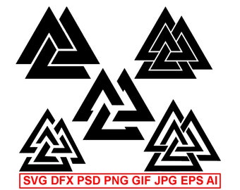 Viking Valknut Bundle Valknuts 3 Trianglar Anslutna SVG Psd DFX Gif EPS Jpg Png Ai Cricut Vinyltryck Stryk-på-överföring Laserdekal Bild