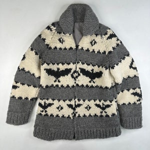 Vintage Hand Knit 100% Wool Cowichan Siwash Sweater Jacket Thunderbird (X835)