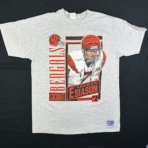 Camiseta Boomer Esiason Bengals Stats dos anos 90 Sz XL (X772)