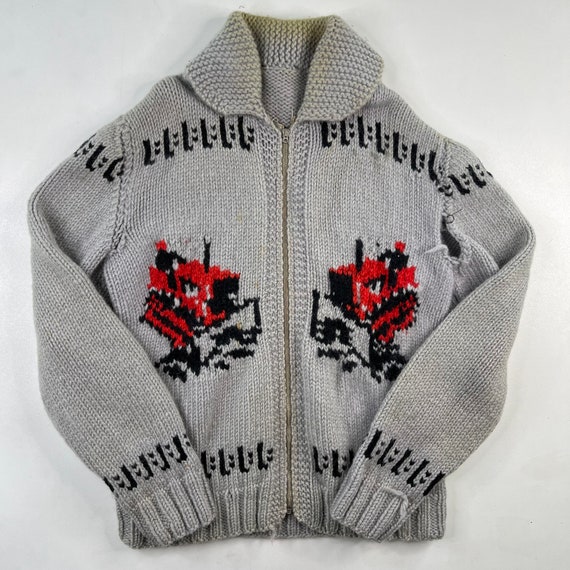Vintage Hand Knit 100% Wool Cowichan Siwash Sweater Jacket Snow