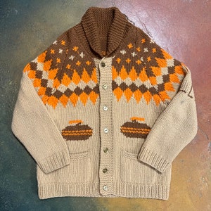 Vintage Hand Knit Wool Cowichan Siwash Mary Maxim Style Sweater (L314)