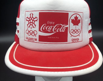 1988 Coca-Cola Olympische Winterspiele Snapback Mesh Trucker Hat 3 Streifen