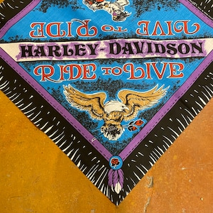 Pañuelo Harley Davidson Ride to Live de los años 80 fabricado en EE. UU.