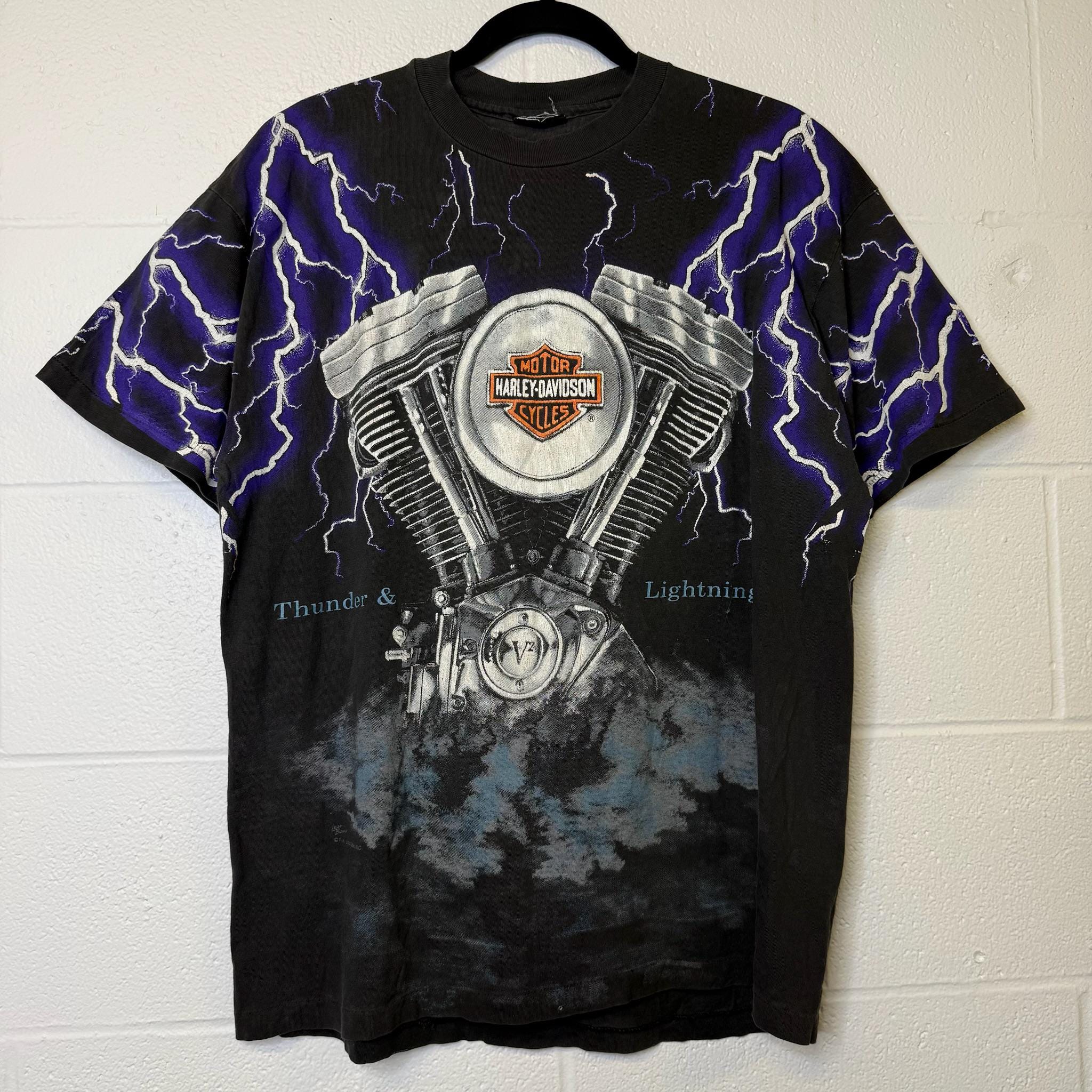 90s Harley Davidson Thunder & Lightning AOP T-shirt (B2267) - Etsy