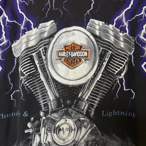 90s Harley Davidson Thunder & Lightning AOP T-shirt (B2267) - Etsy
