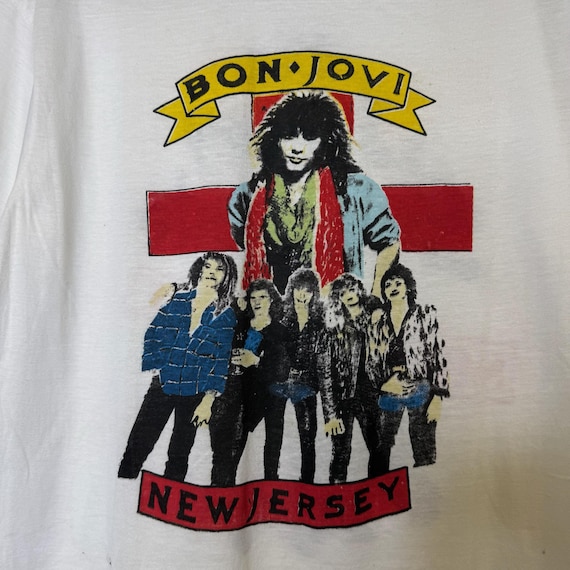 ボンジョビ　bon jovi 80s tシャツ　New Jersey メンバー 80's Bon Jovi New Jersey T-shirt Sz L (B2242) - Etsy Singapore