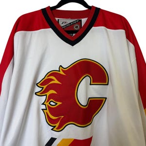 90s Calgary Flames Pedestal NHL Hockey Jersey Sz L