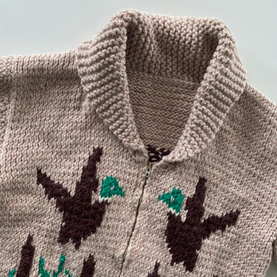 Vintage Hand Knit 100% Wool Cowichan Siwash Sweater Jacket Flying