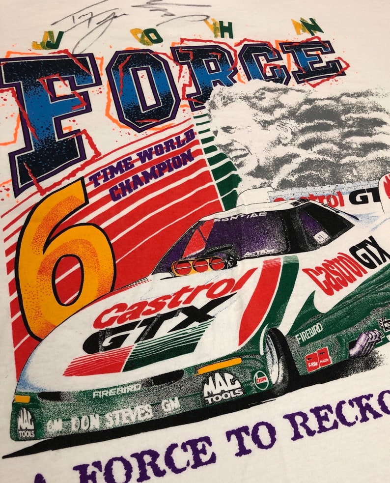 John Force Autograph Drag Race T-shirt mens XL