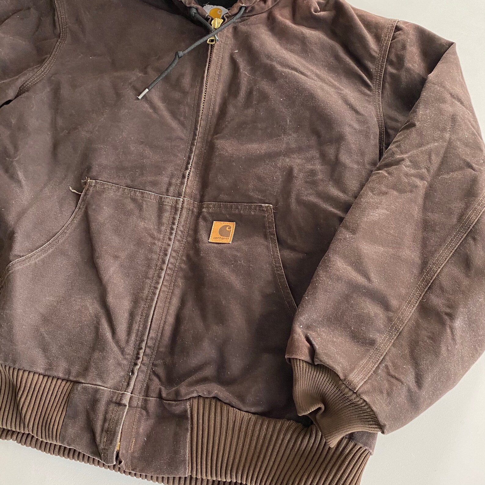 Carhartt Quilt Lined Hooded Jacket Dark Brown Tan XL J130 DBK | Etsy