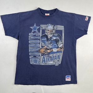 Camiseta Troy Aikman Dallas Cowboys Player Card dos anos 90, tamanho XL