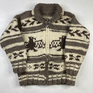 Vintage Hand Knit 100% Wool Cowichan Siwash Sweater Jacket Thunderbird 1857