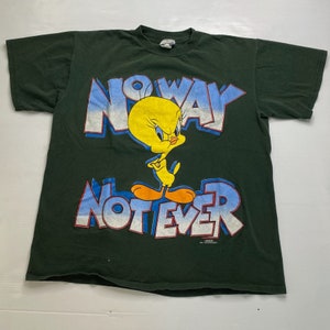 Camiseta de los años 90 Tweety Bird No Way Not Ever Sz L (A4459)