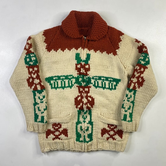 Vintage Siwash Trui 1970s V-Hals Cowichan Vest Jas Trui Dames maat small/medium Kleding Gender-neutrale kleding volwassenen Sweaters 
