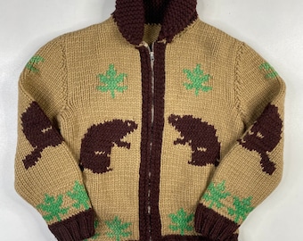 Vintage Handgestrickte Cowichan Siwash Mary Maxim Style Pullover (1832)