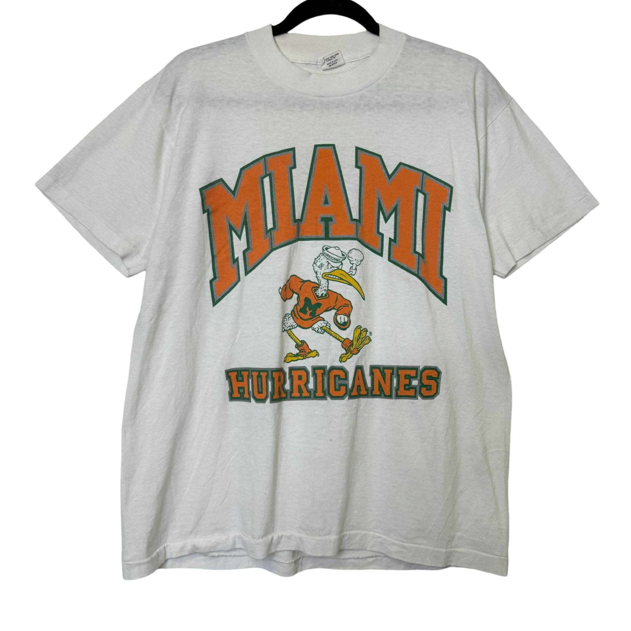 T-shirt Vintage Années 80 Miami Hurricanes - Marque Jerzees, Taille M - Occasion Très Bon état