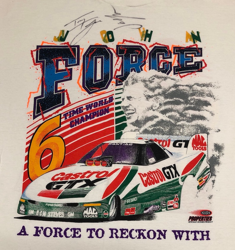 John Force Autograph Drag Race T-shirt mens XL