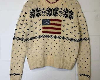Vintage Polo Ralph Lauren USA Flagge Strick Pullover B2800
