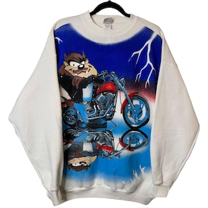 90&#39;s Taz Biker Lightning Crewneck Sz XL (A8792)