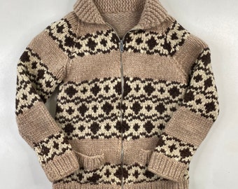 Vintage Hand Knit 100% Wool Cowichan Siwash Sweater Jacket 1884
