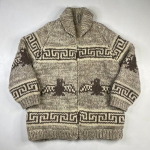Vintage Hand Knit 100% Wool Cowichan Siwash Sweater Jacket Thunderbird 1853