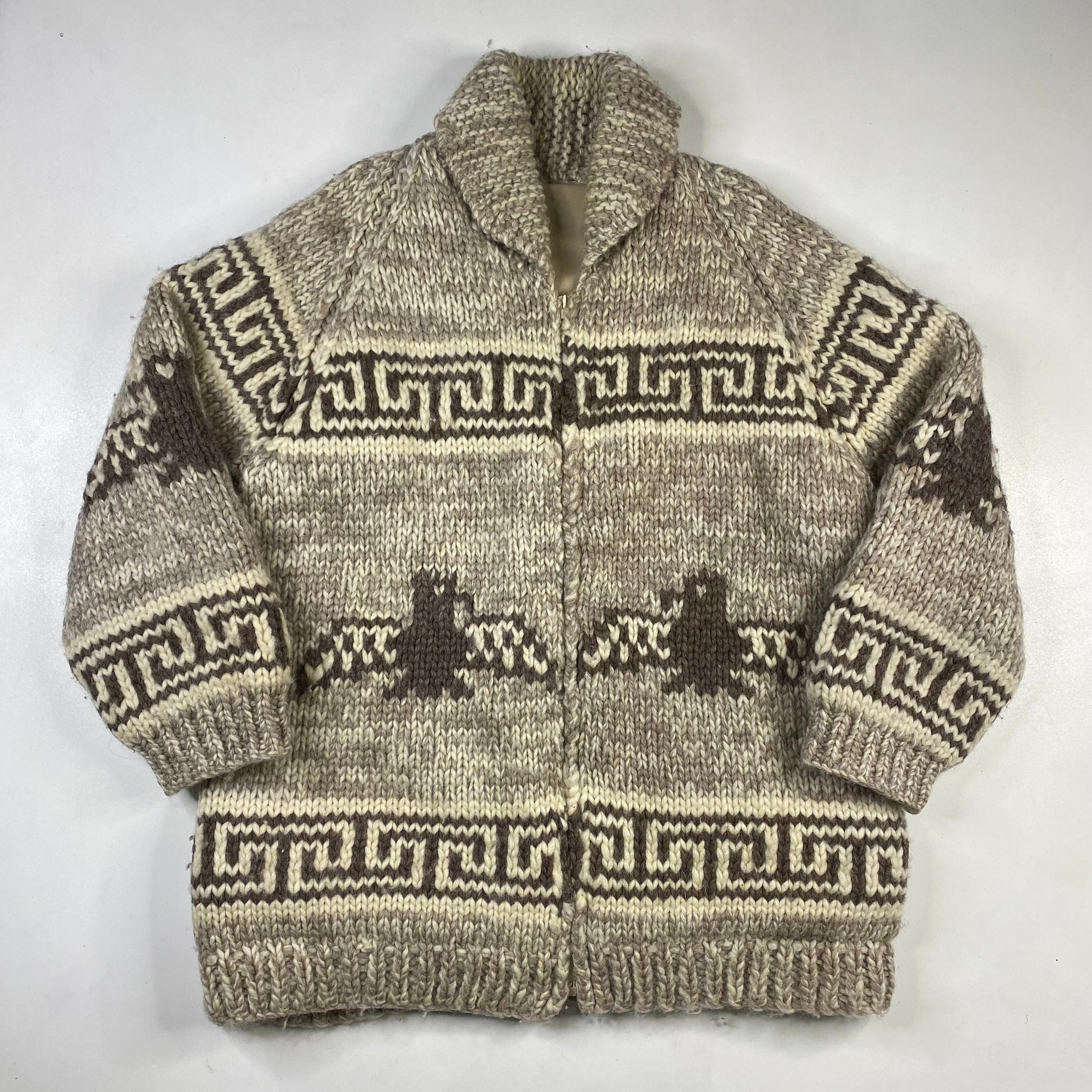 Vintage Hand Knit 100% Wool Cowichan Siwash Sweater Jacket