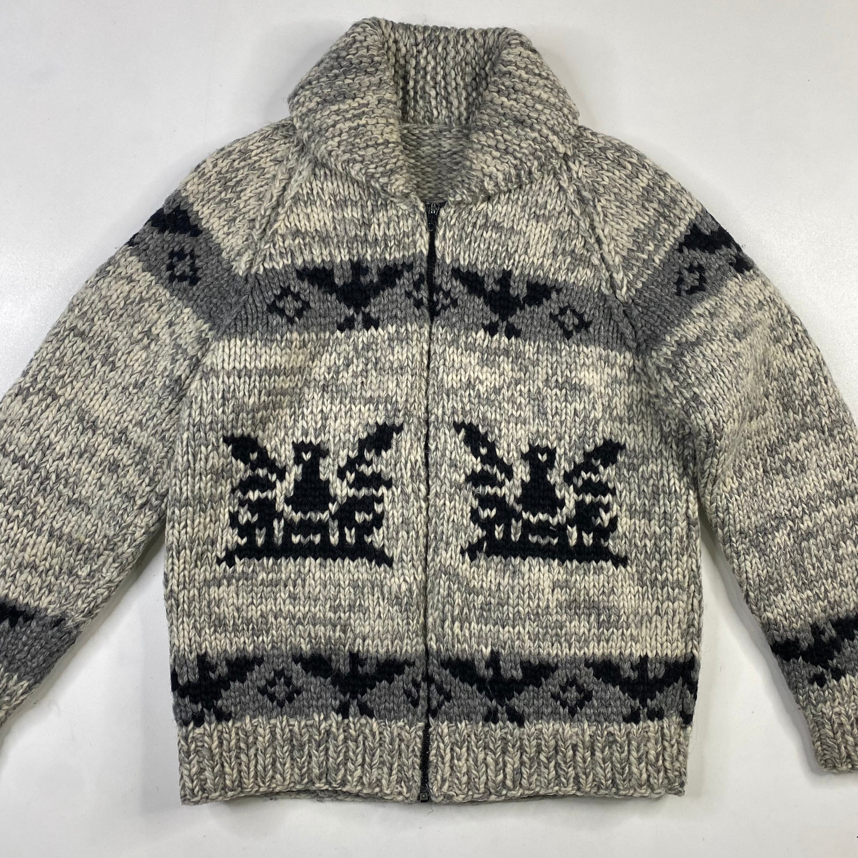 Vintage Hand Knit 100% Wool Cowichan Siwash Sweater Jacket