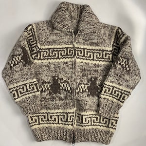 Vintage Hand Knit 100% Wool Cowichan Siwash Sweater Jacket Thunderbird WC019