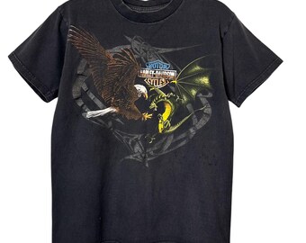 T-shirt Vintage Motard Années 90 Avec Drapeau Américain 3D - Taille M, Noir, Manches Courtes