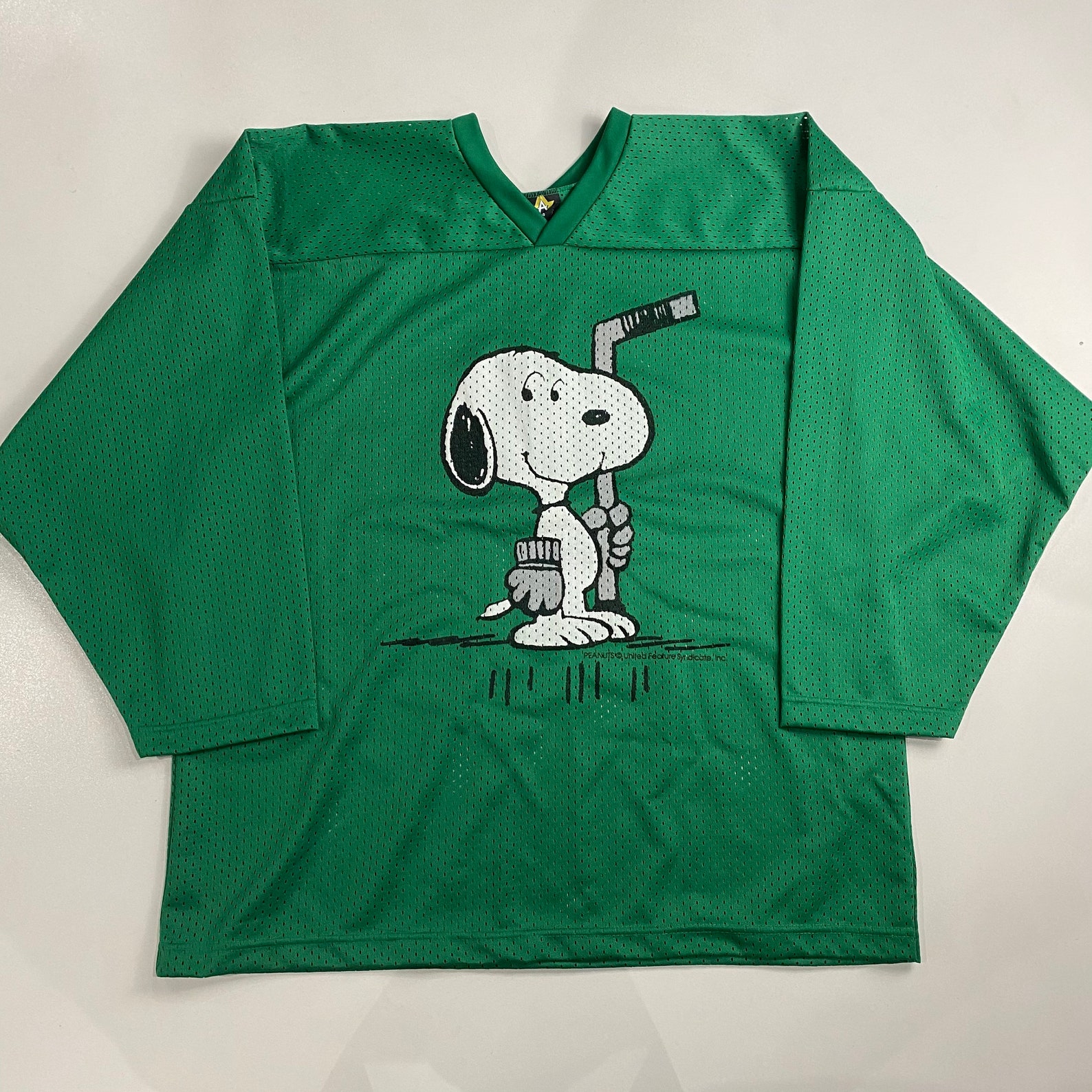 Vintage 80's Snoopy Peanuts Hockey Jersey Green Mens Size Etsy