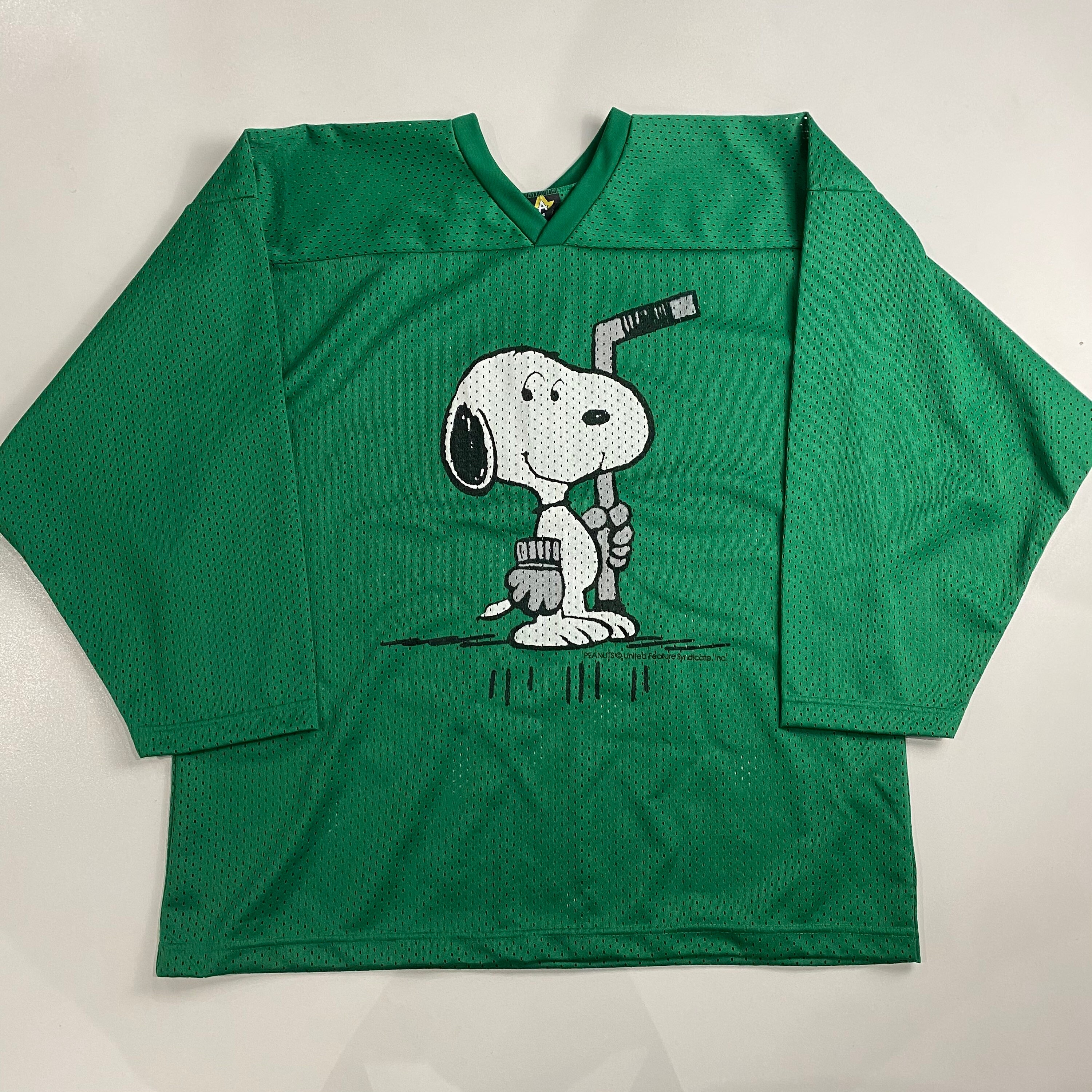 Vintage 80's Snoopy Peanuts Hockey Jersey Green Mens Size Etsy