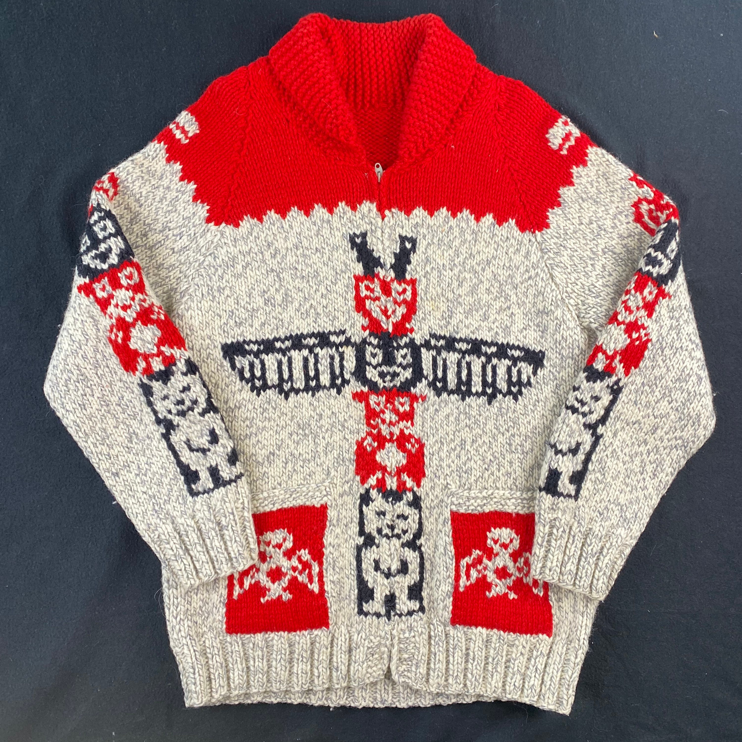 Vintage Hand Knit 100% Wool Cowichan Siwash Sweater Native 