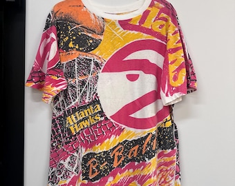 Camiseta AOP de los Atlanta Hawks de los años 90, talla L (A5863)
