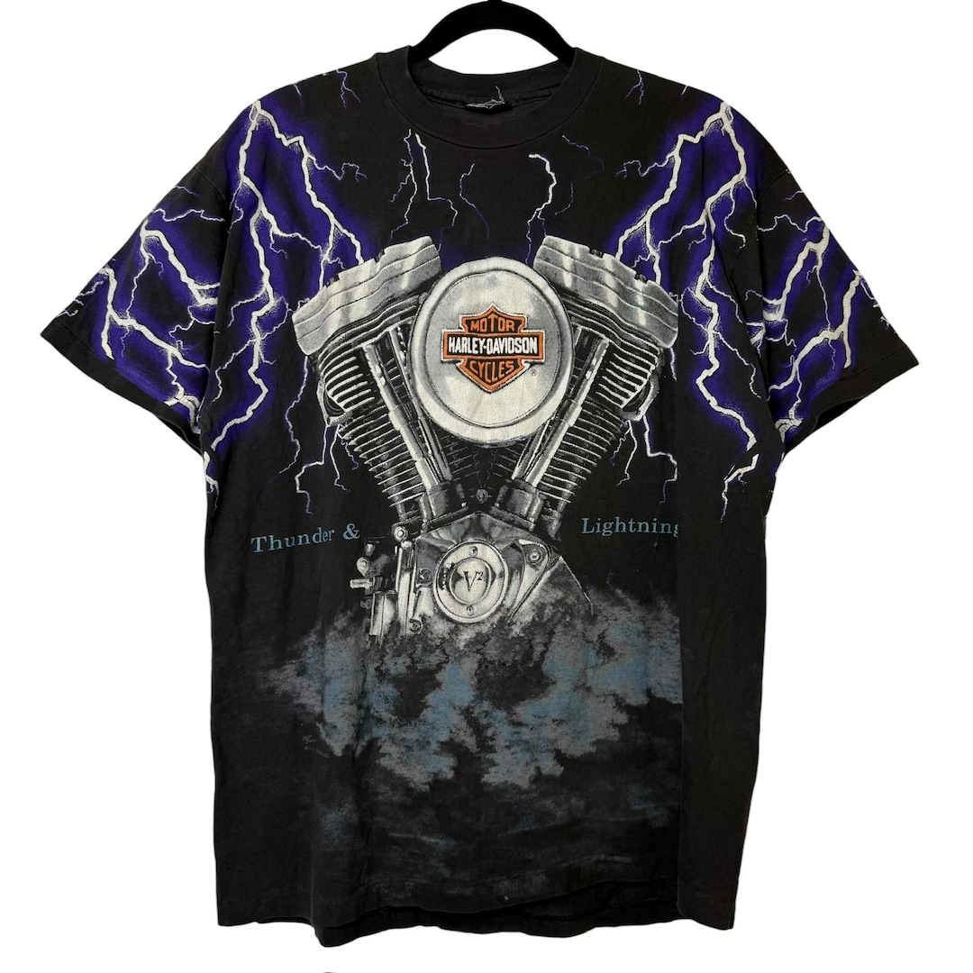 90s Harley Davidson Thunder & Lightning AOP T-shirt (B2267) - Etsy