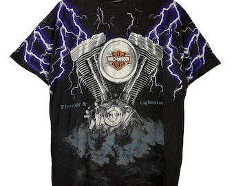 90s Harley Davidson Thunder & Lightning AOP T-shirt (B2267) - Etsy