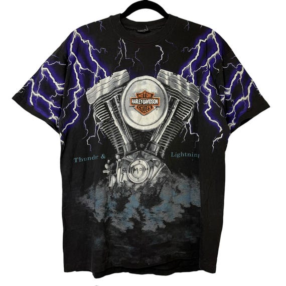 90s Harley Davidson Thunder & Lightning AOP T-shirt (B2267) - Etsy
