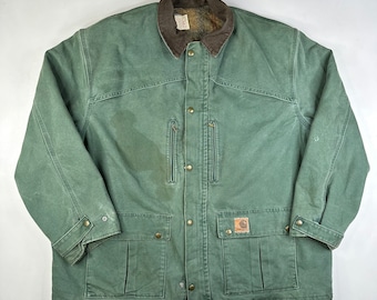 90s Carhartt Twill/Plaid Lined Jacket Green (X942)
