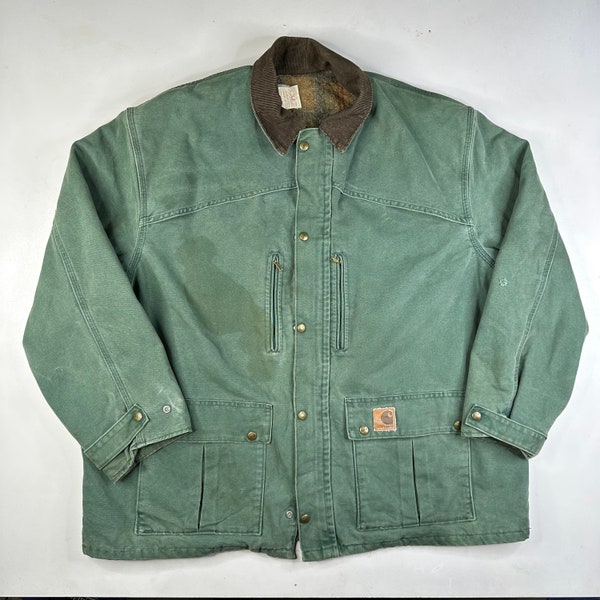 90s Carhartt Twill/Plaid Lined Jacket Green (X942)