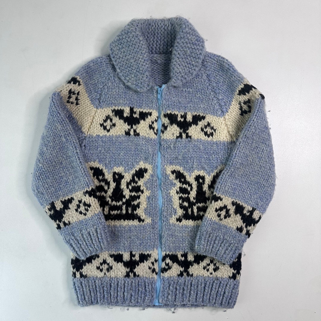 B*E様 70s vintage Cowichan sweater Vintage 60-70S Horse Pattern Cowichan Wool Chunky Knit