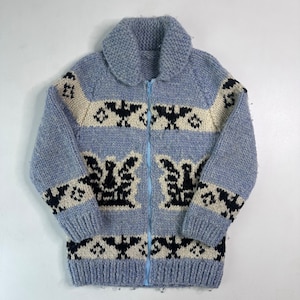 Vintage Hand Knit 100% Wool Cowichan Siwash Sweater Jacket Thunderbird (A1027)