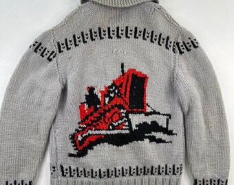 Vintage Hand Knit 100% Wool Cowichan Siwash Sweater Jacket Snow Plow (3092)