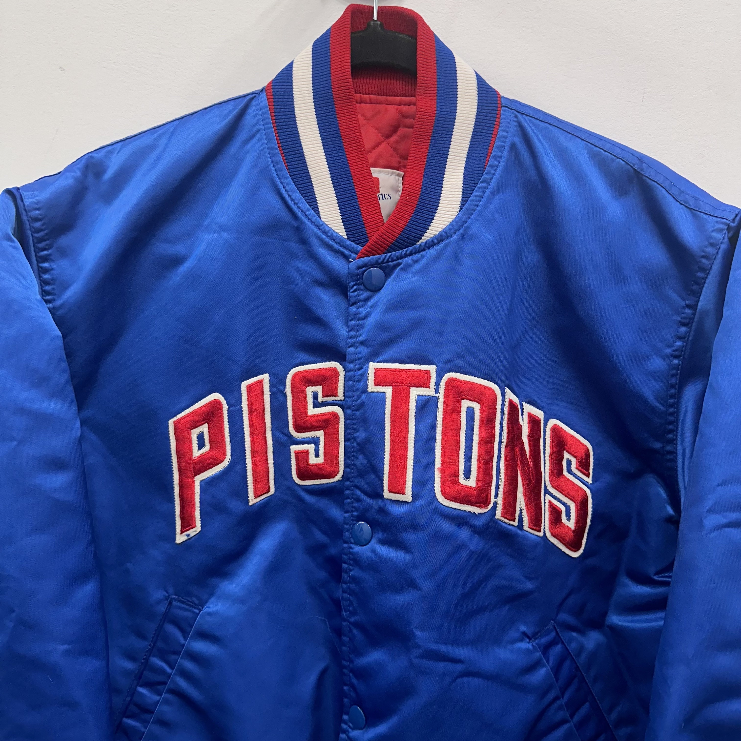 90's Detroit Pistons Starter Satin Bomber Jacket NBA Basketball Sz