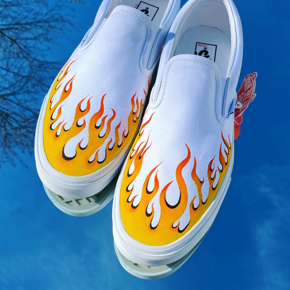 FLAME VANS Custom Hand-Painted Ombré Flame Vans Slip-On Fire | Etsy