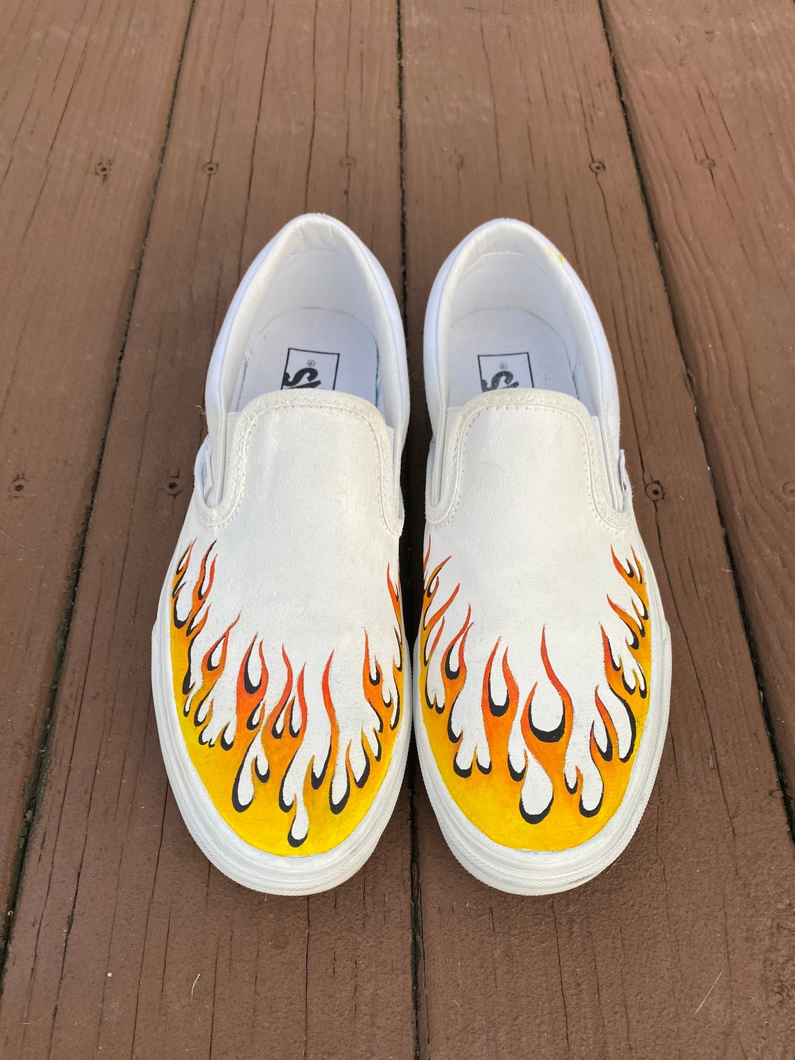 Custom Hand-Painted Ombré Flame Vans Slip-On Fire Flame Shoes | Etsy