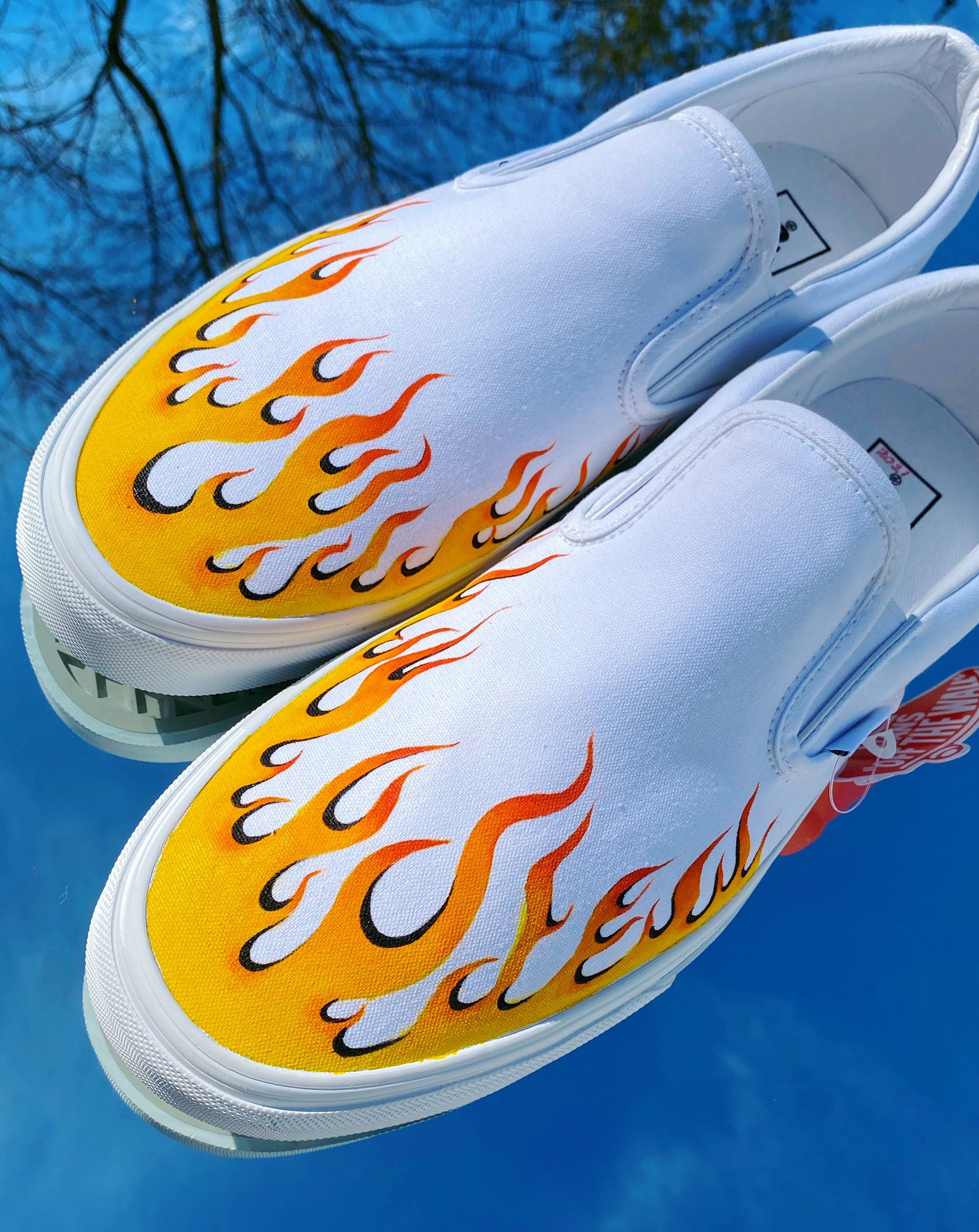 FLAME VANS Custom Hand-Painted Ombré Flame Vans Slip-On Fire | Etsy
