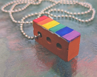 Hand-Painted Pride Flag Brick Necklace in Commemoration of Stonewall